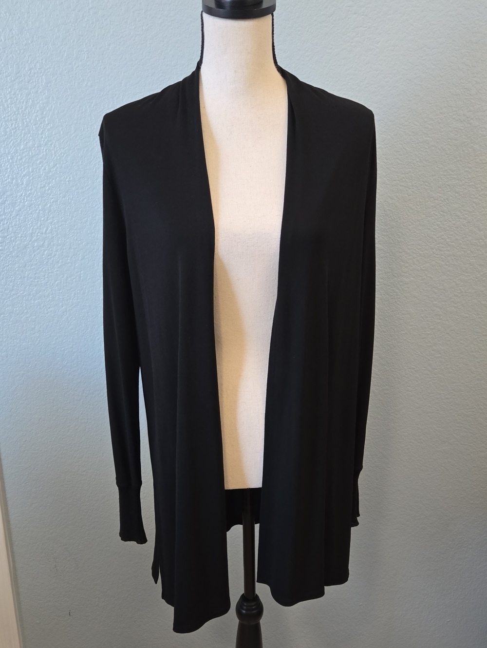 EILEEN FISHER Washable Stretch Silk Jersey Open Front Jacket Black Medium